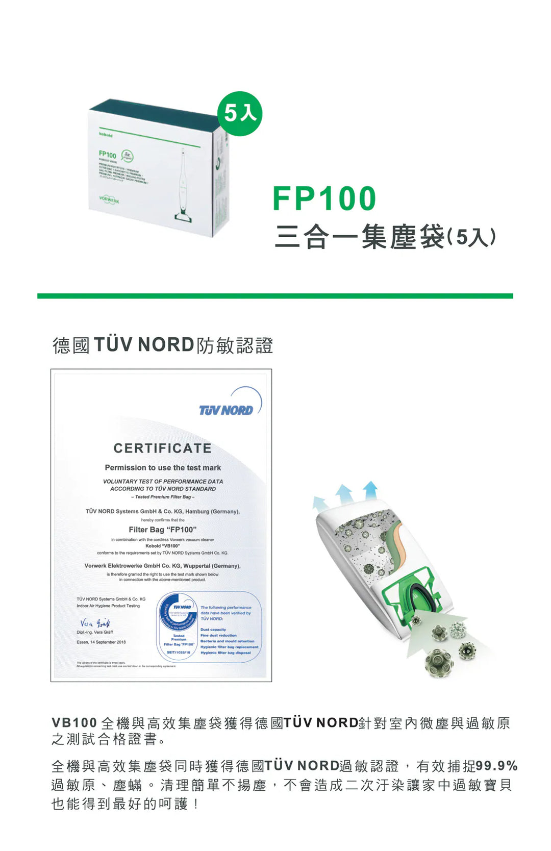 VB100 High-efficiency Anti-allergic Dust Bag (5 pieces)